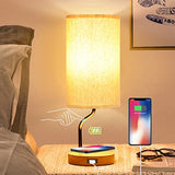 Bedside Table Lamp with Wireless Charger & USB Port - Touch Control LED Desk Lamp for Bedroom, 3-Way Dimmable Wooden Nightstand Lamp