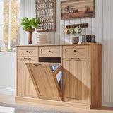 IFBUY Triple Tilt Out Laundry Hamper Cabinet, 20 Gallon Farmhouse Trash Can Cabinet w/Drawer & Adjustable Shelf