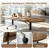 8FT Foldable Rectangle Conference Table, Mobile Meeting Tables with Cable Grommet & Rolling Casters
