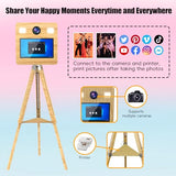 Magic Mirror Photo Booth with Printer and Camera,15.6" Touch Screen Photo Mirror Booth Tripod Wooden Retractable