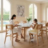 ROCITY Rattan Dining Chairs Set of 6 Beige Linen Fabric
