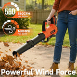 Leaf Blower Cordless with 2× 5.0Ah Batteries and Charger, 21V Electric, Lightweight Battery Powered Blowers for Lawn Care, Yard, Patio Cleaning