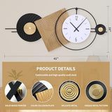 Anmotpe 37.7X21Inch Large Modern Wall Clock Geometric Dial-Solid Wood Metal Frame Silent Non Ticking Wall Clocks for Living Room, Bedroom Decoration, Contemporary Home Wall Decor Gift Idea
