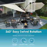 GREENVINES 11-FT-Patio-Offset-Cantilever-Umbrella | Outdoor Large Umbrellas with Base | Aluminum Ribs | Heavy Duty | Curvy | 360°Rotation | for Pool Garden Backyard Deck Lawn | Tan