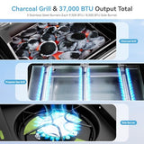3 Burner Propane Gas and Charcoal Grill Combo with Side Burner & Porcelain-Enameled Cast Iron Grates, 37,000 BTUs 685 SQIN Dual Fuel Outdoor BBQ Grill