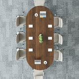 Conference Table for 4-10, 43-95 Inch Fluted Oval Meeting Room Table with Storage, 3 Leaf, Space Saving Circle Desk for Office