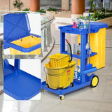 tonchean Commercial Janitorial Cart, 3-Shelf Housekeeping Cart with 22 Gallon Vinyl Bag & Cover, Large Cleaning Cart with Wheels for Hotel