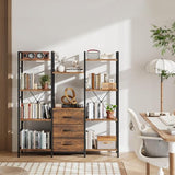 Triple Bookshelf with 3 Fabric Drawers, 4-Tier Book Shelf and 10 Display Shelves