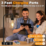 Set of 2 Industrial Touch Control Table Lamps with USB C+A Ports and AC Outlet - 3-Way Dimmable Black Bedside Lamps Nightstand Desk Lamps