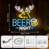 Deer Beer Neon Sign - Neon Beer Signs for Wall Decor, USB-Powered, Dimmable LED Neon Light for Man Cave, Bar, Club, Bistro, Party, Game Room (12.5×12.5 inch)
