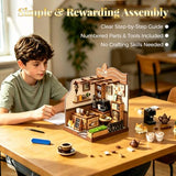 DIY Miniature House Kit for Beginners, Tiny Dollhouse Book Nook Kit Bookshelf Decor, 3D Wooden Puzzle, Gifts for Family Friends Adults Teens, Rustic Farmhouse Café