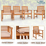 PHI VILLA 9 Pieces Acacia Wood Patio Dining Set for 8, Expandable Teak Dining Table & Wooden Chairs with Cushions