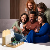 Alarm Clock Charging Station for Bedrooms, 7 in 1 Wireless Charging Station, Magnetic Charger with Night Light Bedside Clock (Wood)