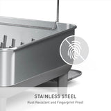 simplehuman Large Capacity Dish Drying Rack with Stainless Steel Frame, 360º Easy Drain Swivel Spout, Utensil & Wine Glass Holder, Anti-Residue Coating, Moisture Control Surface, Grey