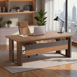 63" Executive Desk, Modern Office Desk with Privacy Panel & Metal Frame, Large Computer Desk for Home Office (Brown & Black, Only Table)