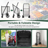 Foldable Grocery Cart on Wheels with Double Basket, Heavy Duty Utility Cart