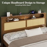 Belffin Queen Size Rattan Bed Frame with 2 Storage Drawers, Wood Bed, Brown