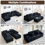 150" Oversized Black Boneless Sectional Couches for Living Room w/ Storage | U Shaped Couch with USB