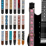 AODSK Guitar Strap Vintage Woven Adjustable,Crafted with Premium Cowhide Leather Ends & 2 Strap Locks, For Bass, Electric & Acoustic Guitars (Pink Paisley)