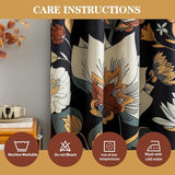 Tyrot Black Boho Floral 100% Blackout Curtains for Bedroom 72 inch Long 2 Panels Mid Century Botanical Black Out Curtains for Living Room Grommet Thermal Insulated Room Darkening Window Drapes,52Wx72L