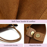 Suede Tote Bag for Women with Leather Purse Large Capacity Work Travel Handbags Ladies Shoulder Bags (Brown)