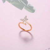 Carleen 18k Solid Rose Gold 0.105ct Diamond Butterfly Open Ring For Women wife her(6)