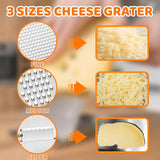 Aolzg 3-in-1 Handheld Cheese Grater Set for kitchen - Adjustable Slicer, Grater and Shredder with Tray - 430 Stainless Steel for Cheese, Butter, Vegetables, Chocolate, Dishwasher Safe