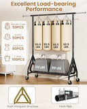 JIEJIERUI Heavy Duty Clothes Rack, Metal Clothing Rack Load 450 LBS, Rolling Coat Racks for Hanging Clothes with Lockable Wheels, Black