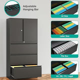 SISESOL 3 Drawer Lateral File Cabinet with Lock and Shelf,Black Metal Filling Cabinet