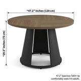 HIPIHOM 47.2” Round Dining Table Set for 4 Modern Wood Table with 4 Upholstered Leather Chairs, Metal Pedestal Base, Space-Saving Kitchen & Dining Furniture for Small Apartments and Compact Spaces
