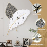 Anmotpe 18x27 inch Large Modern Feather Leaf Shape Wall Clock for Living Room Decor, White Unique Silent Decorative Art Clock for Home Bedroom Office Dining Kitchen
