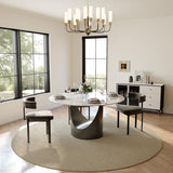 POVISON Round Dining Table for 4, 51" Glossy White Sintered Stone Top Dining Table with Grey Carbon Steel