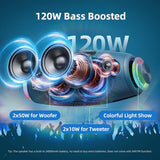 ZEALOT Portable Speakers Bluetooth Wireless, 120W Loud Waterproof Outdoor Speaker with Bass, Subwoofer, 40H Playtime, IP67, EQ, BT 5.3, LED Lights, for Camping Beach Party (Blue)