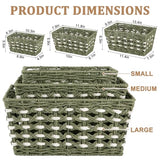OIAHOMY Wicker Storage Baskets, Paper Rope Shelf Bins, Decortive Baskets for Organizing, Set of 3-Green & White
