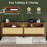 Belffin Queen Size Rattan Bed Frame with 2 Storage Drawers, Wood Bed, Brown