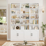 Triple Wide Bookshelf, 7-Tier Tall Bookcase with 15-Cube Open Bookshelf & 4 Doors, Large Bookshelf with Storage Cabinet