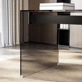 53.14" Modern Tempered Glass Executive Desk with Drawer, Black Wood Finish and Tempered Glass Legs