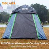 Golabs 3 Person Camping Tent w/ 9.5x8.5 ft Canopy, 3-Minute Setup by Pre-Attached Pole, PU1500mm Waterproof, 4 Side Mesh Tent Top & Door & Ventilation, Portable Family Tent w/Carry Bag & Pocket & Hook