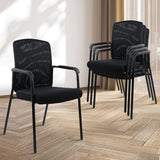 Mesh Back Stacking Office Arm Chairs with Upholstered Fabric Seat and Ergonomic Lumber Support