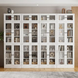 VOWNER 85.5" H Bookshelf Single Pack - Glass Door Design, 7 Tier Book Shelf, Curio Cabinets with Storage