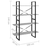 Modern 4-Tier Wooden Bookshelf 100x30x140 cm - Stylish Room Divider & Storage Shelf for Living Room & Office - Concrete Grey Finish, Versatile Home Organizer