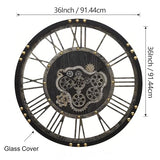 AMAATE Steampunk Wall Clock with Moving Gears, Kinetic Mechanical Industrial Design, Retro Distressed Iron Finish, Dynamic Art for Living Room and Bar Decor, 36 Inch