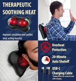 Zyllion Shiatsu Back and Neck Massager with Heat - Cordless Rechargeable 3D Electric Kneading Deep Tissue Massage Pillow for Muscle Pain Relief, Black, ZMA-13RB
