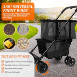 Folding Shopping Cart with Swivel Wheels, 70lbs Capacity Collapsible Grocery Cart with Removable Tote Bag