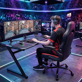 Sweetcrispy Computer Gaming Chair: PU Leather Ergonomic Lumbar Support with Flip-up Armrest