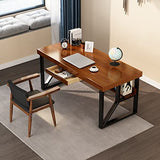 LSSOAZZVVN Modern Metal Solid Wood Computer Desk, Home Office Writing and Reading Workstation Learning Desk