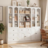Cyclysio White Bookcase Set with 8 Doors & 3-Tier Open Shelves – 80” Tall Bookcase with 4 Drawers