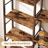 Shintenchi Triple Column 5 Tier Bookshelf, Industrial Large Bookcase Display Shelves