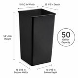 Getzi 5 Pack Black 50 Gallon Square Commercial Trash Can, Heavy Duty Resin Waste Bin, Large-Capacity Indoor Outdoor Garbage Container for Restaurant, Office