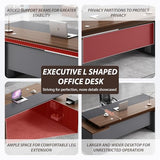 Executive Desk, L Shaped Executive Office Desk with Locking Drawer & File Cabinet